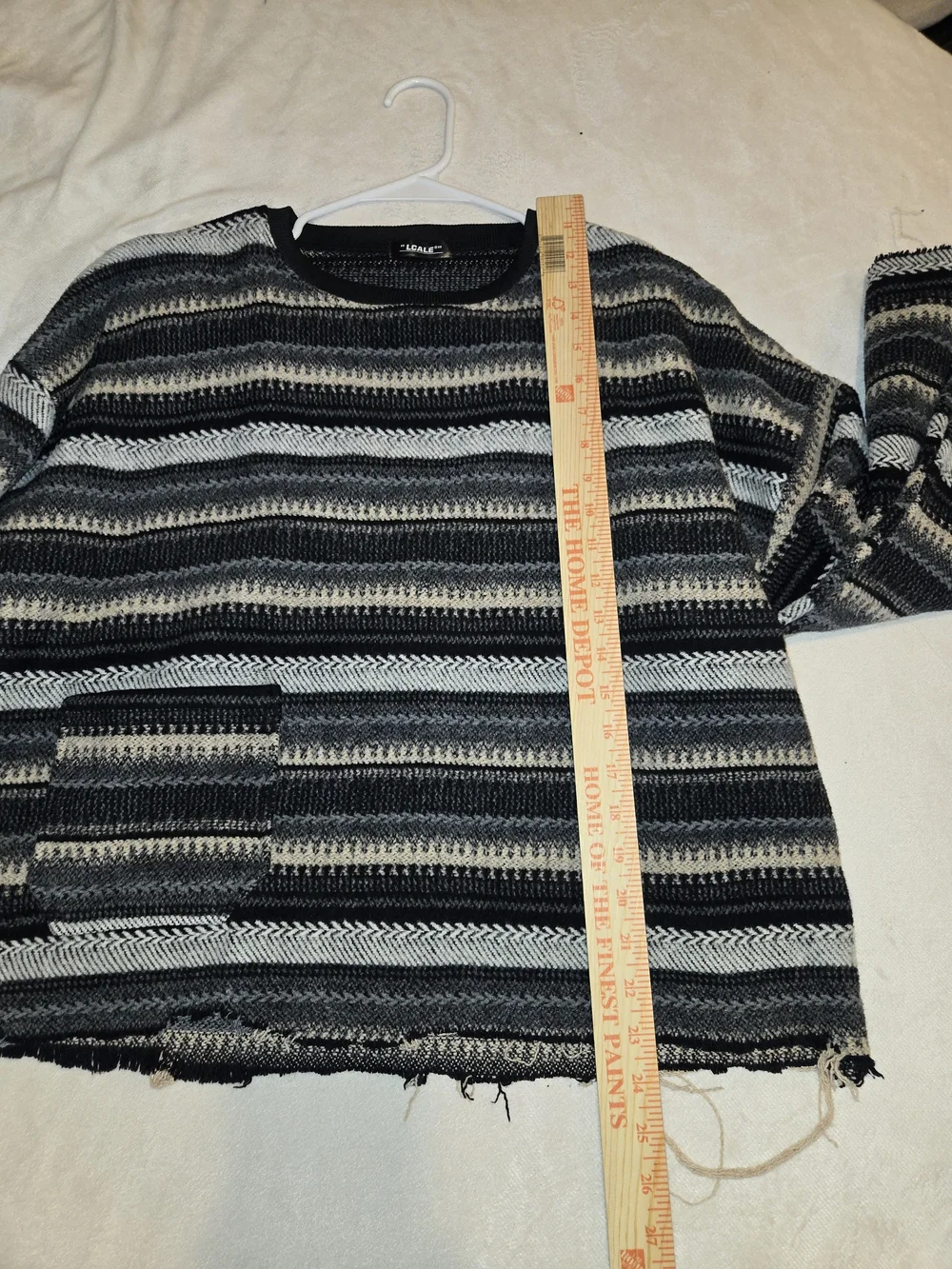 LCALE Striped Knit Crewneck Sweater - Black & Gray